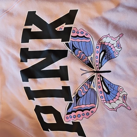 PINK Victoria's Secret Light Pink Sweatshirt with Butterfly Cropped Size M - Picture 2 of 3